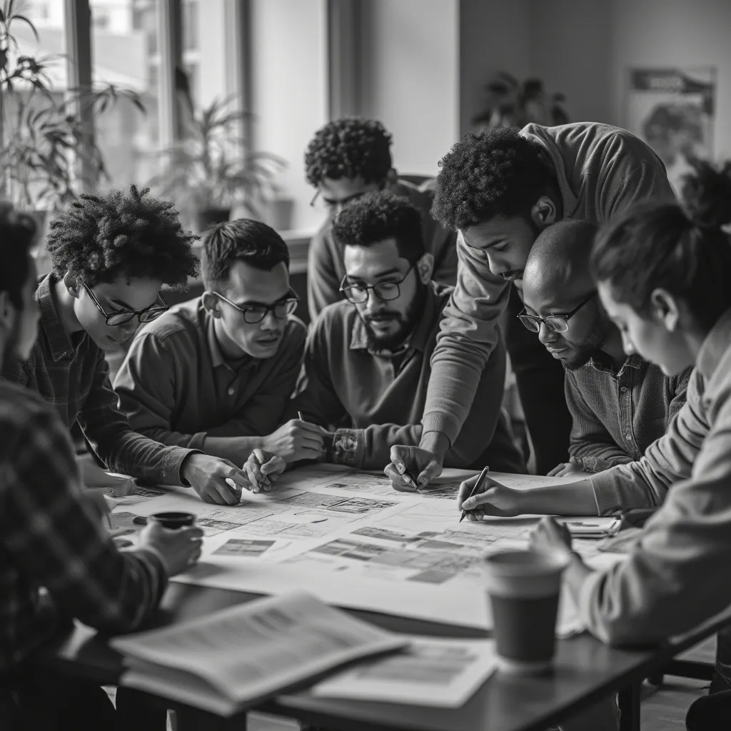 Participantes de un curso de NegociosMx trabajando en equipo