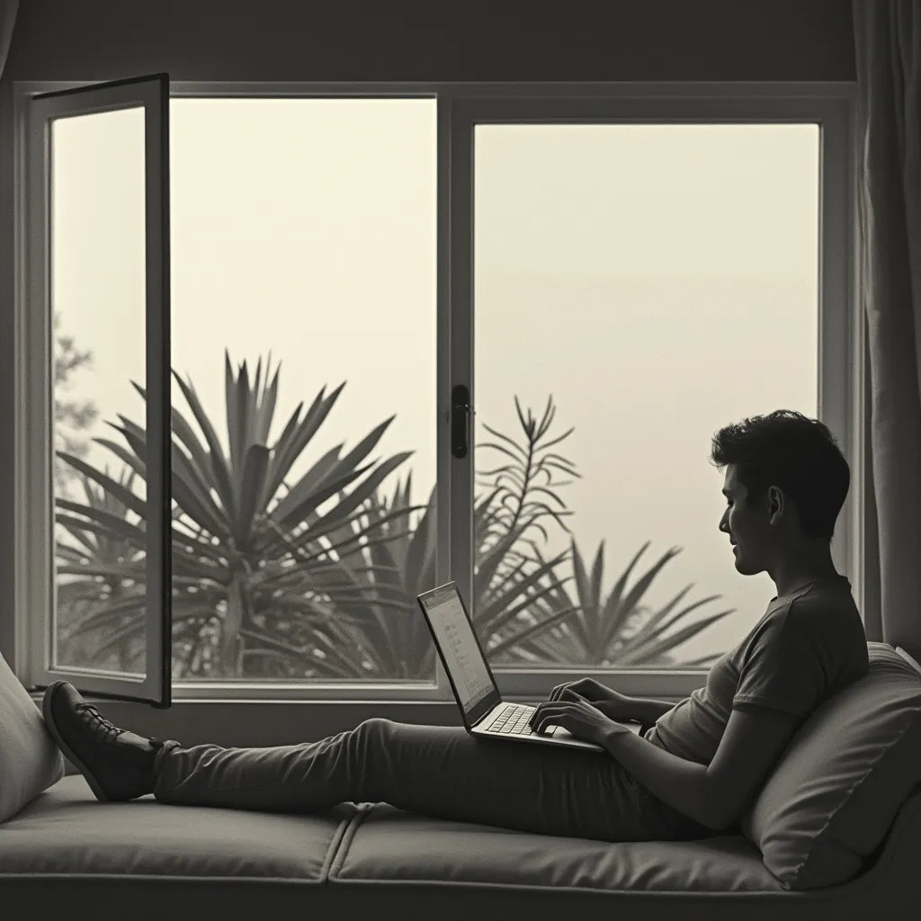 Persona trabajando remotamente desde casa con vista a paisaje mexicano