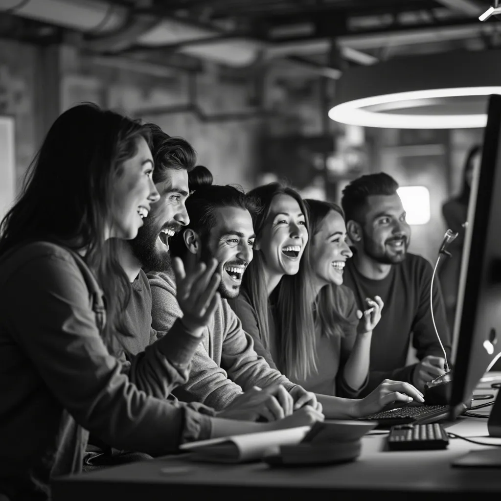 Equipo de startup tecnológica celebrando un logro